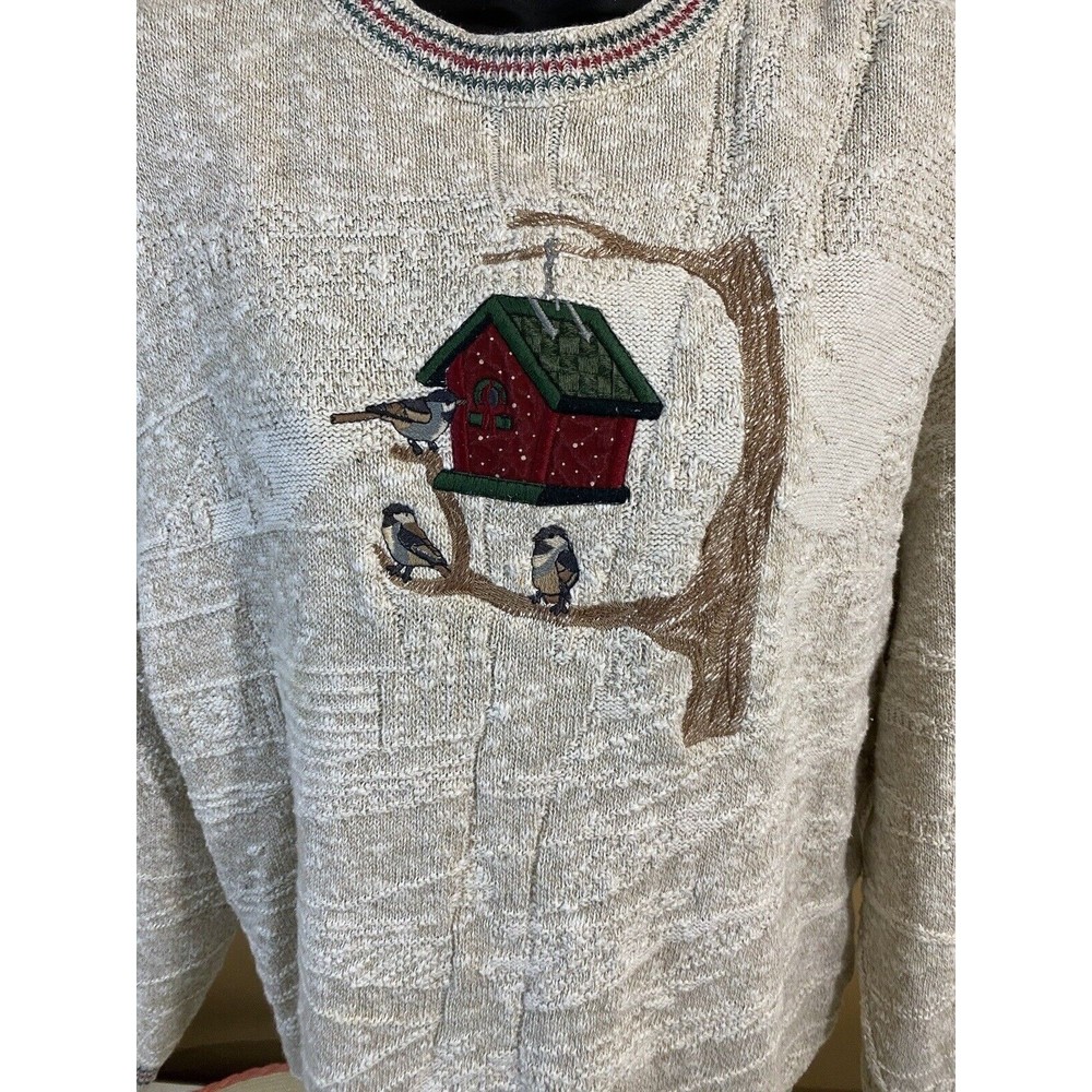 Vintage Jantzen USA Made Embroidered Bird/ House Women’s Woven Sweater Size L - Picture 2 of 16